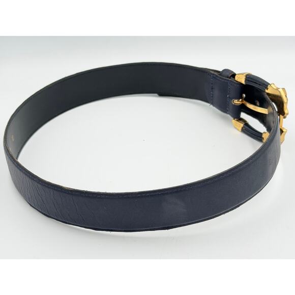 Avignon Genuine Leather Belt Navy Blue with Gold Leopard Buckle France Size M main image 8